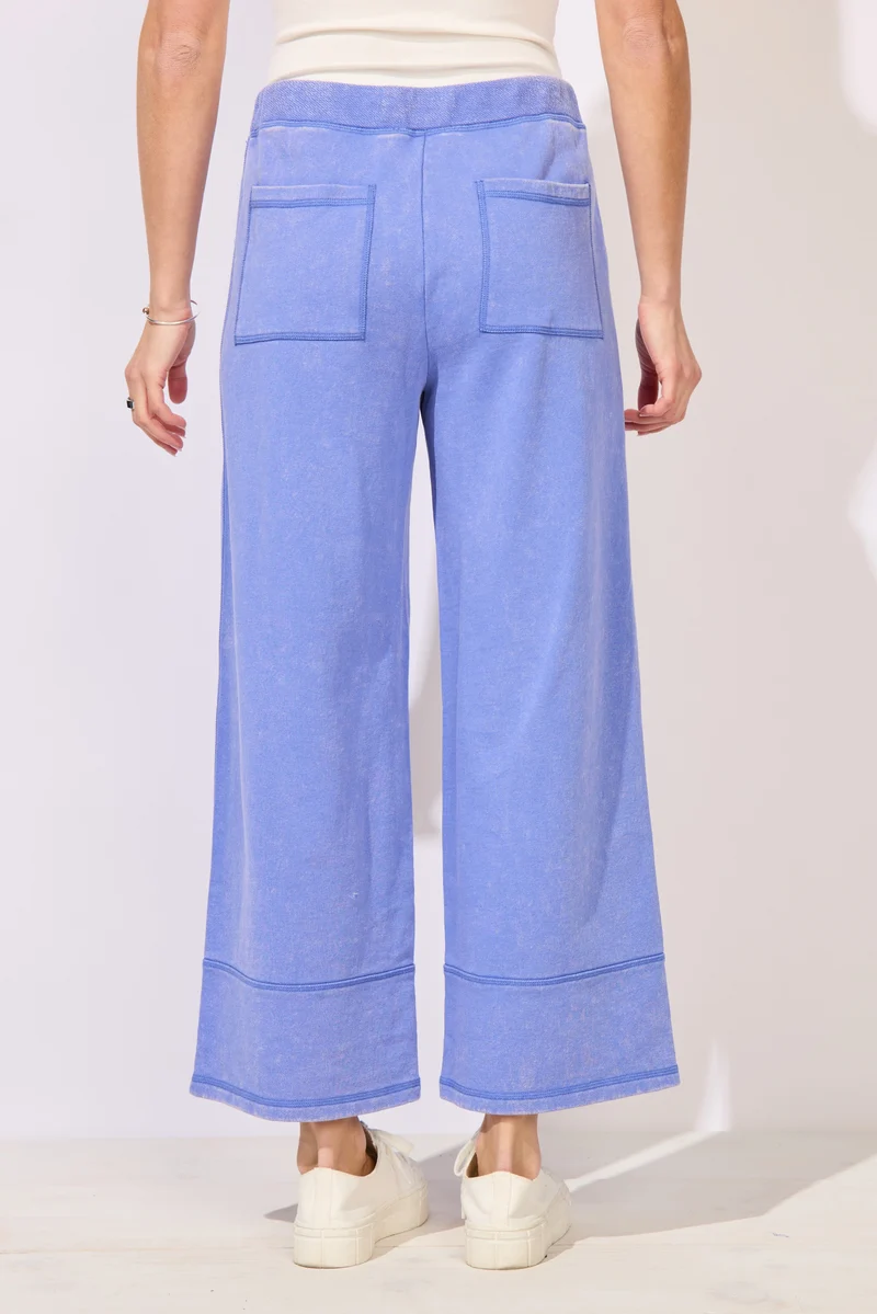 Color Washed Terry Cropped Wide Leg / Baja Blue