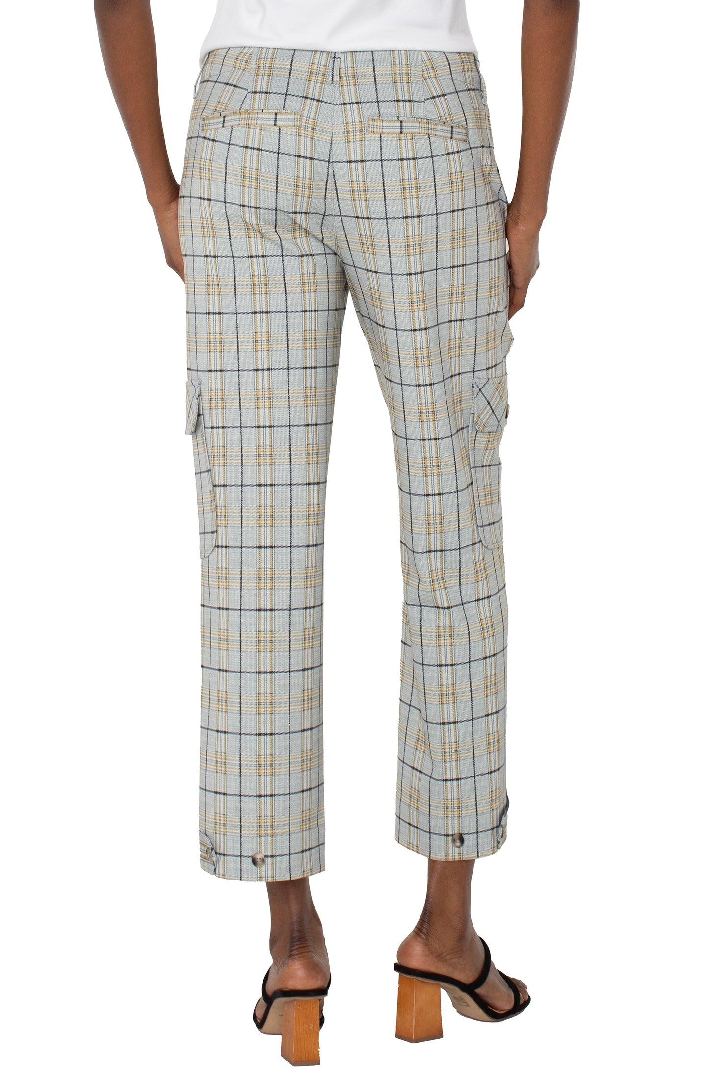 utility crop w/tab / taupe multi glen plaid
