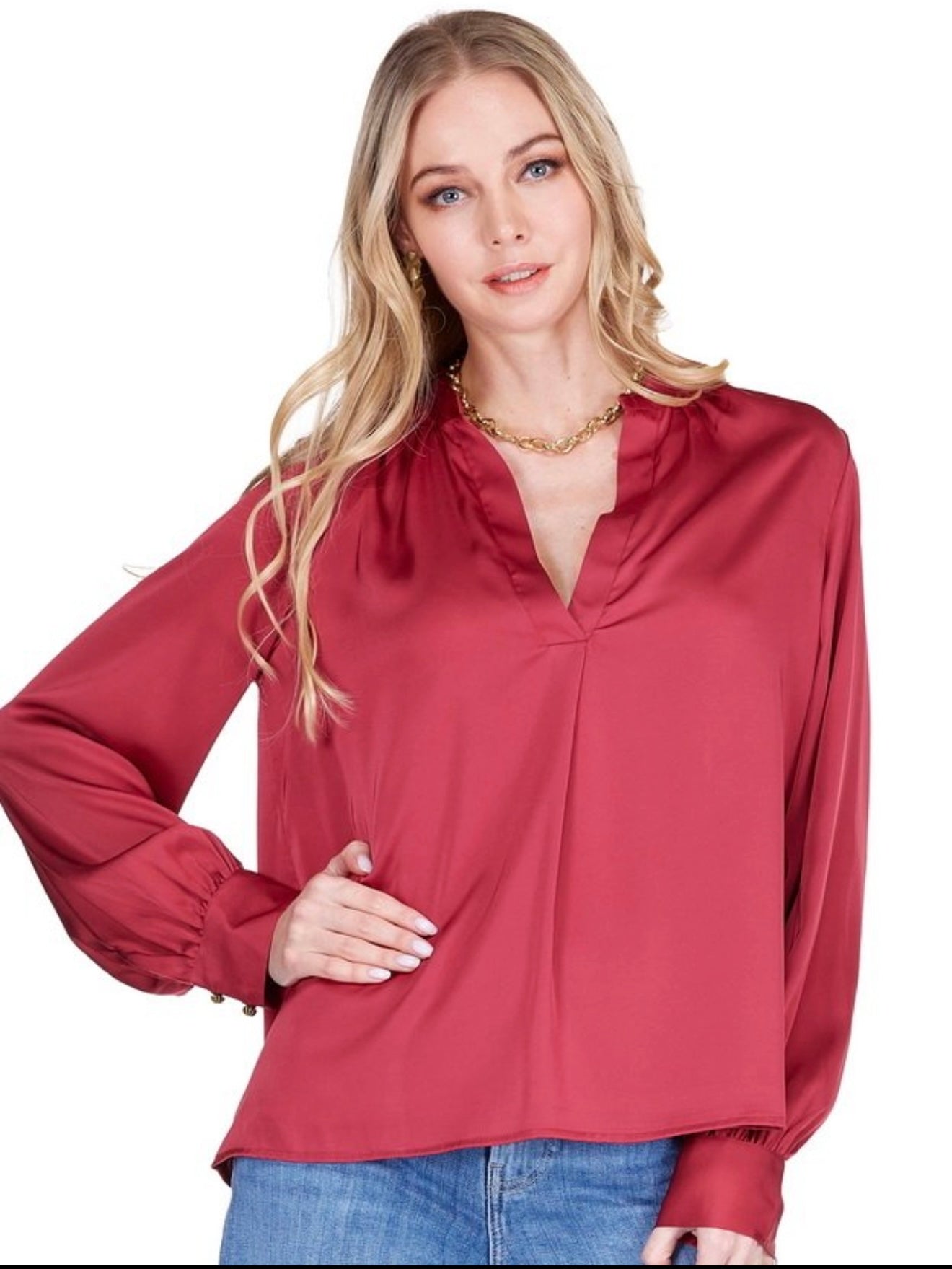 V-neck top/ Burgundy