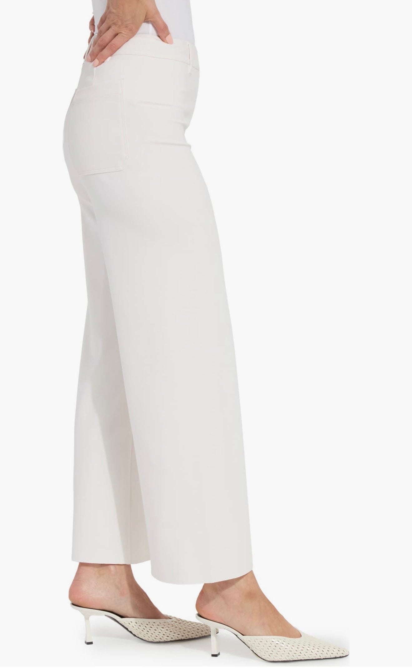 Erin Hi Waist Wide Leg Ponte/ chalk