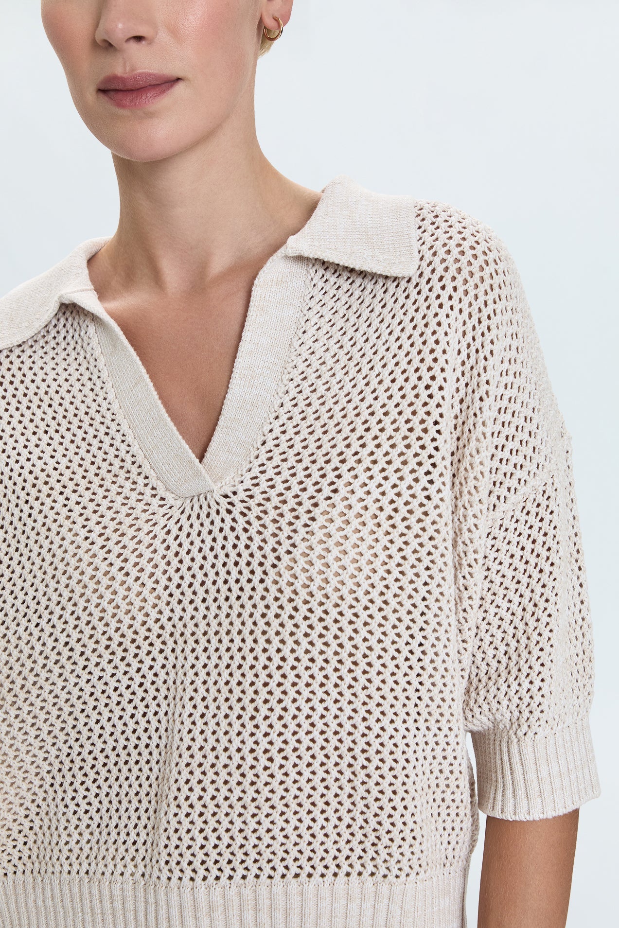 Emma Open Knit Polo/ Dove Marl