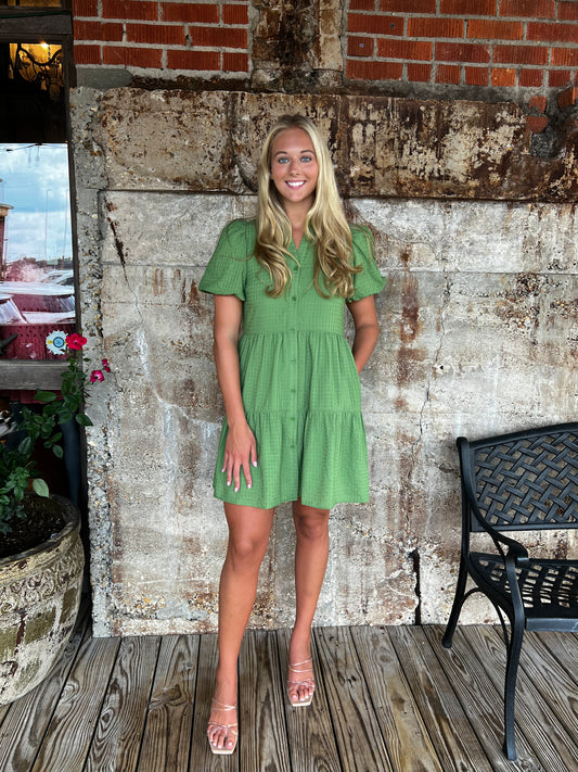 Jade Button Front Tiered Dress