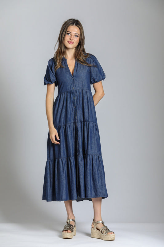 Long tiered dress/ denim