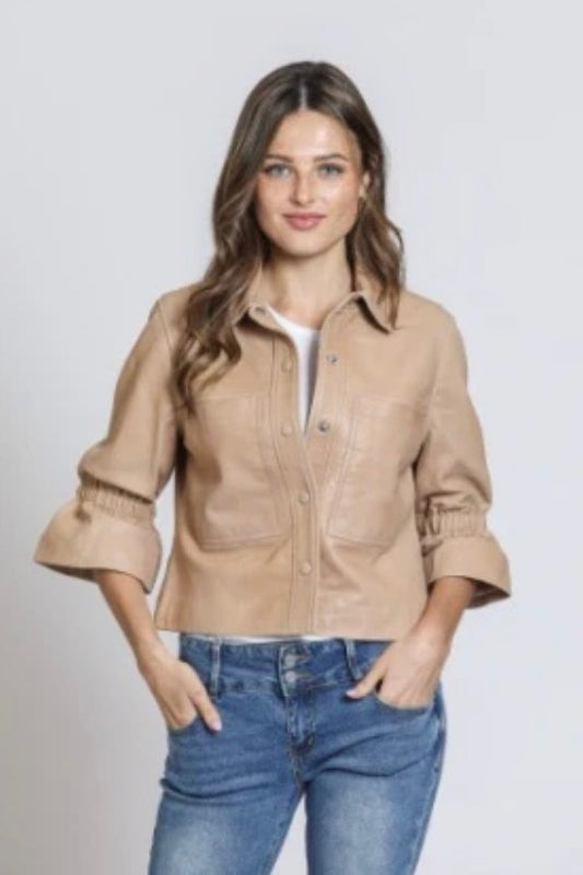 Leather Jacket with flounce sleeves