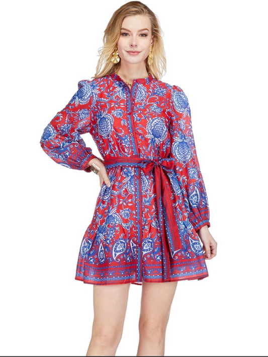 Button Front Dress/ Blue Vines