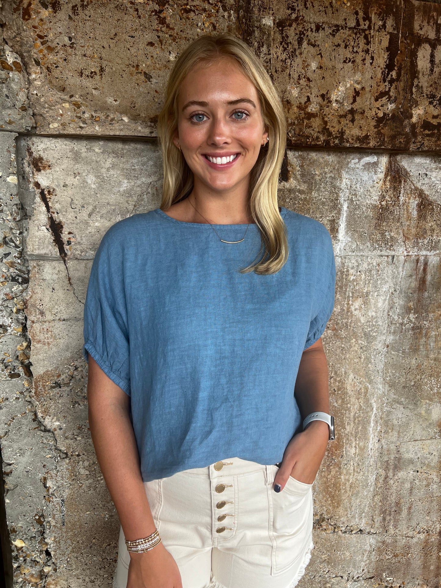 Camille & Co. Blue Linen Top