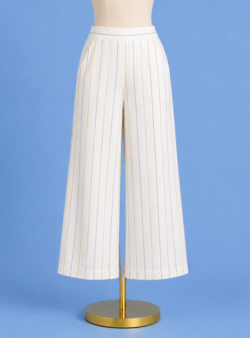 Stripe Pull on wide leg woven