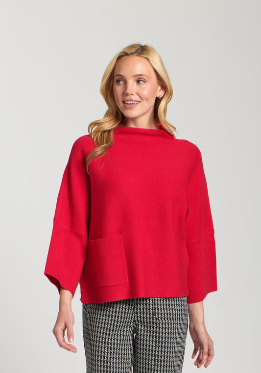 Funnel Neck Sweater w/patch pocket / red