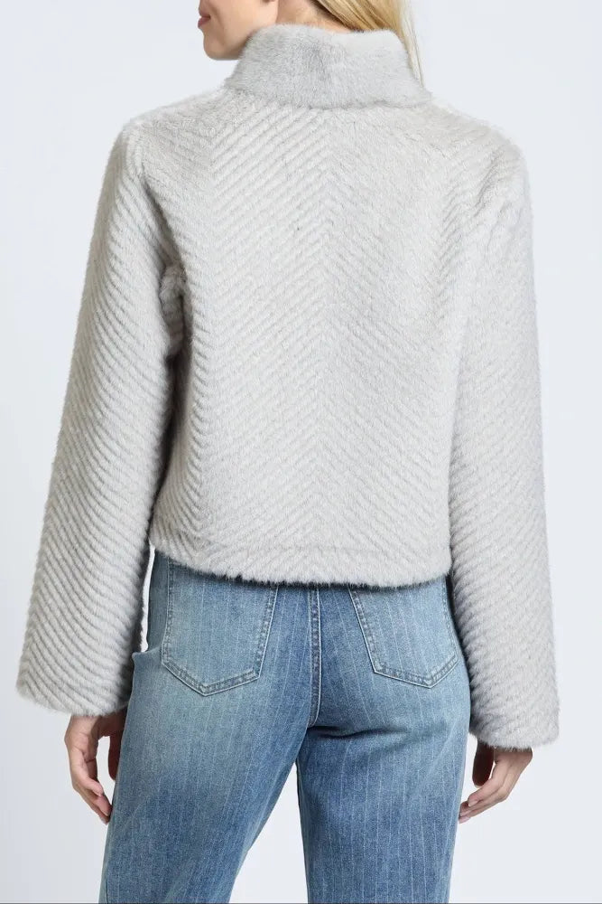 Zig Zag Textured Zip Up / silver taupe