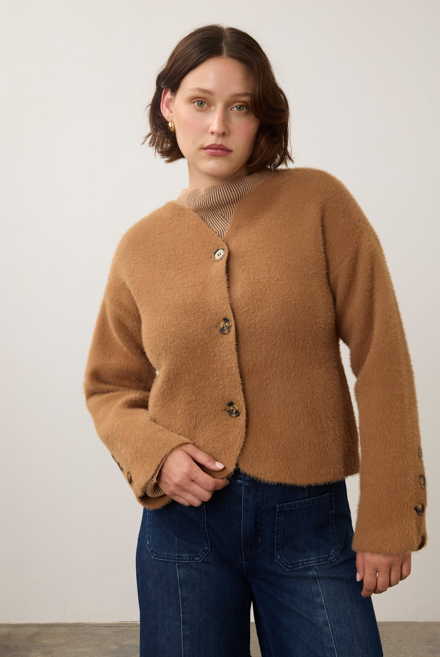Collarless Knit Jacket
