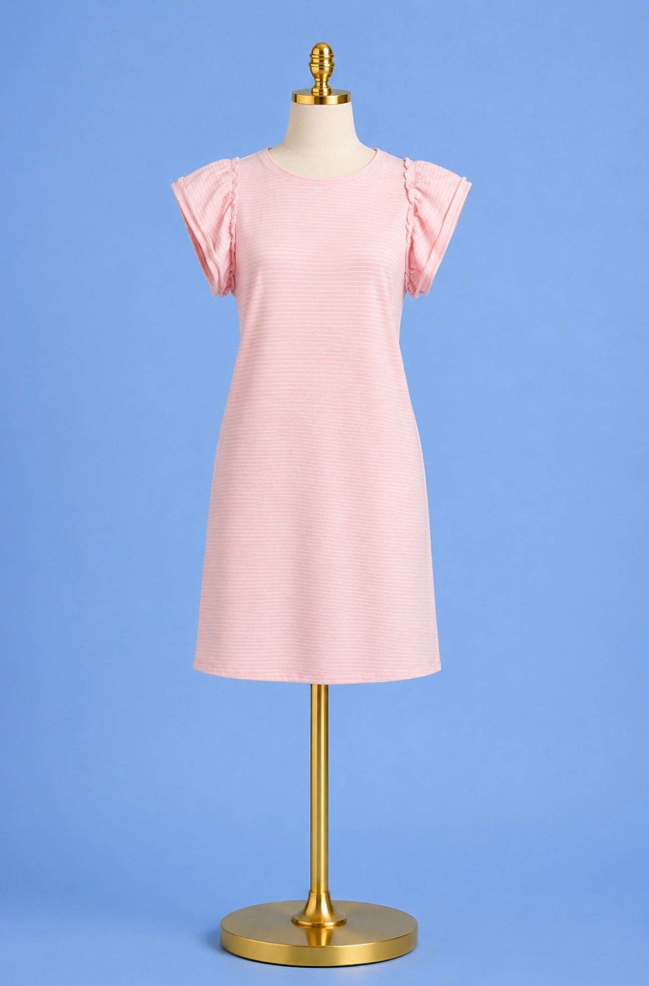 Double Dress Ruffle/ pink/white stripe