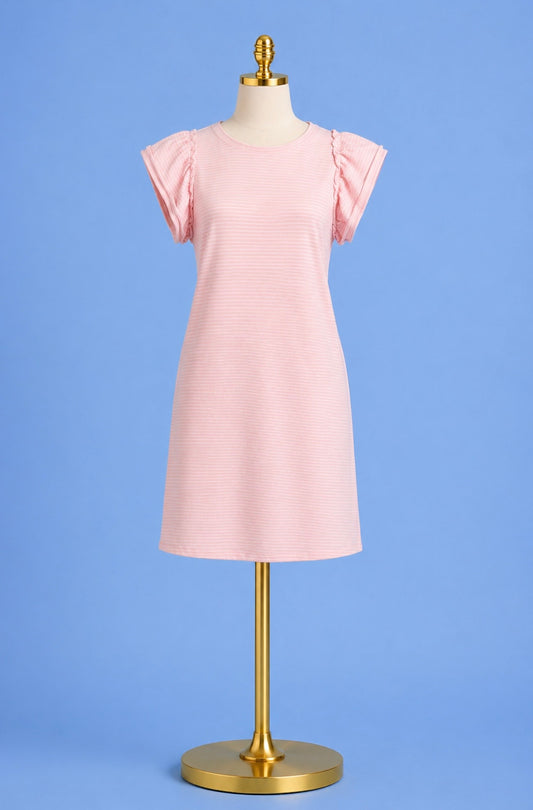 Double Dress Ruffle/ pink/white stripe