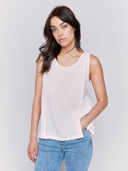 Sleeveless linen top with slit / petal