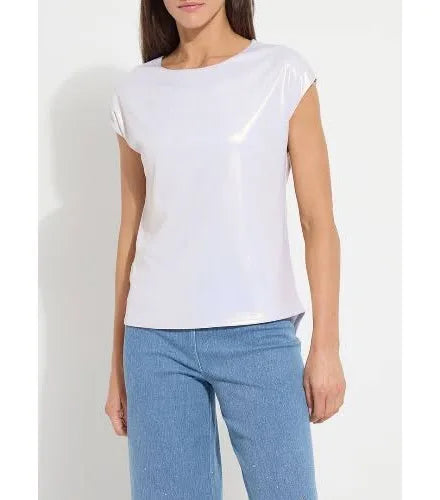 Lyssentials metallic jersey top/ white gold