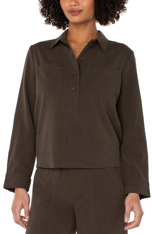 Popover shirt w/ elastic waist/ black olive