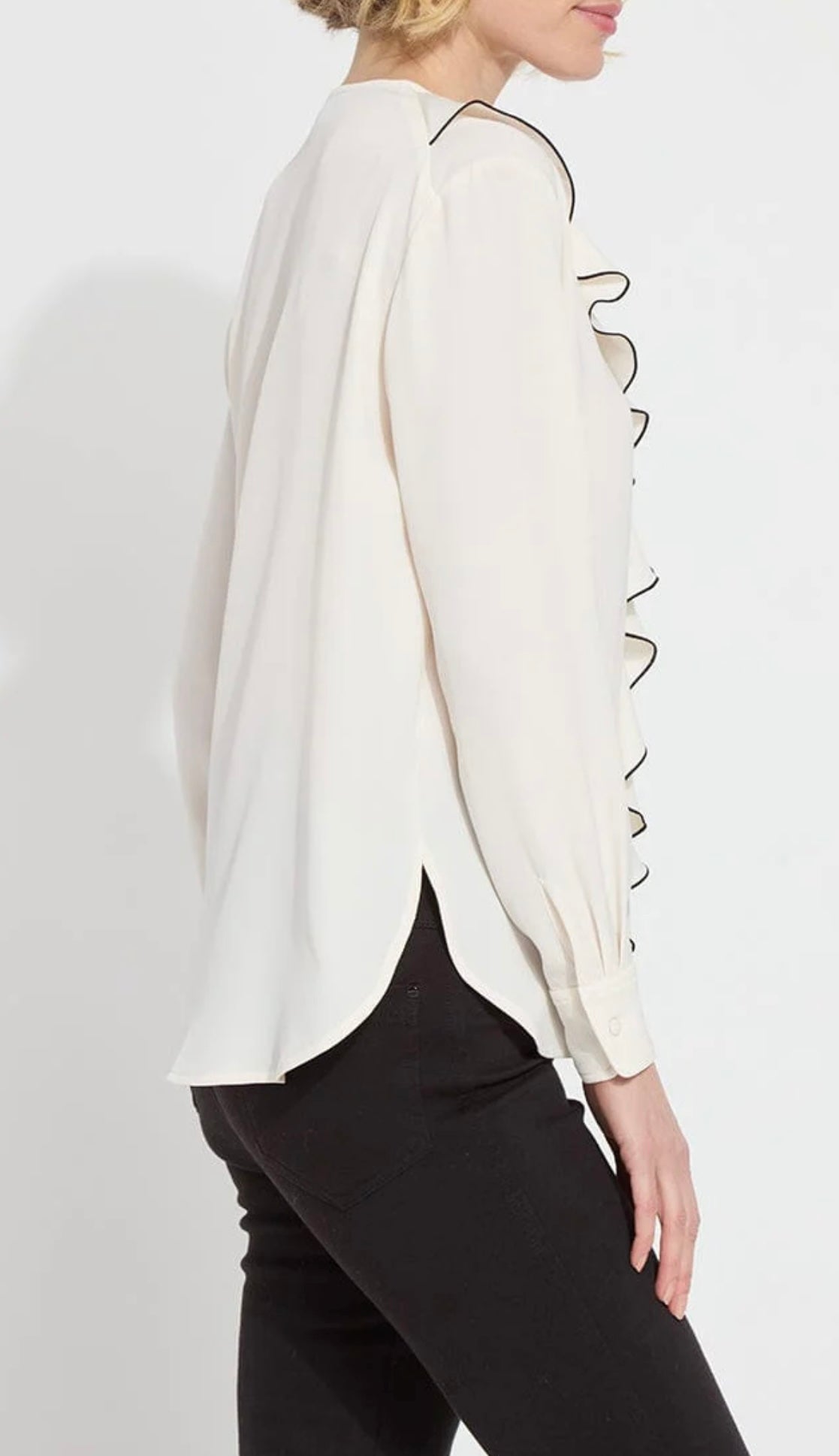 Lysse Marianne V Neck Ruffle Blouse/ Chalk