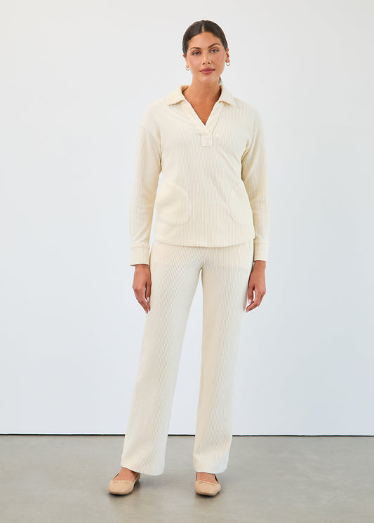 Creme pull on corduroy wide leg pants