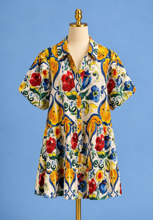 Flounce shirt Dress / floral multi