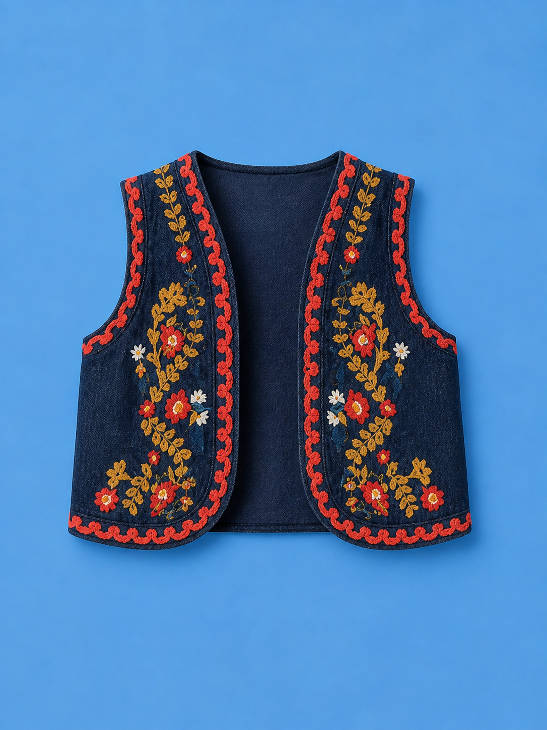Kit Vest/ denim embroidery