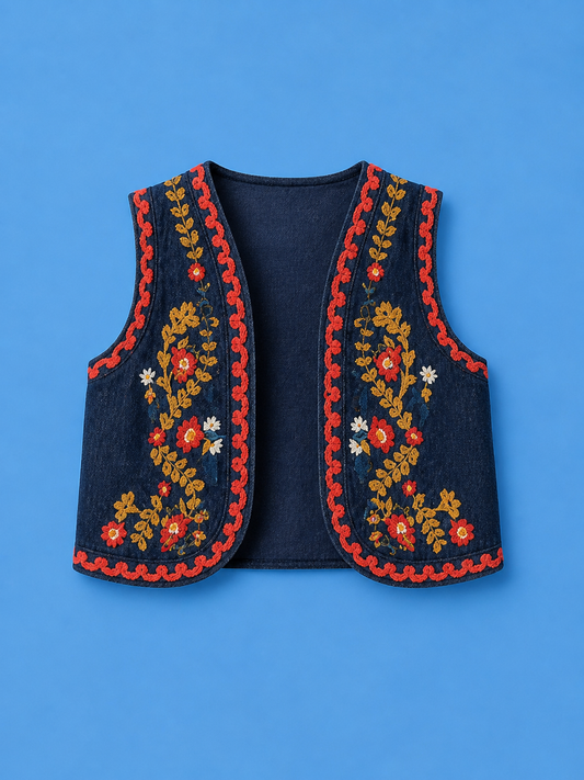 Kit Vest/ denim embroidery