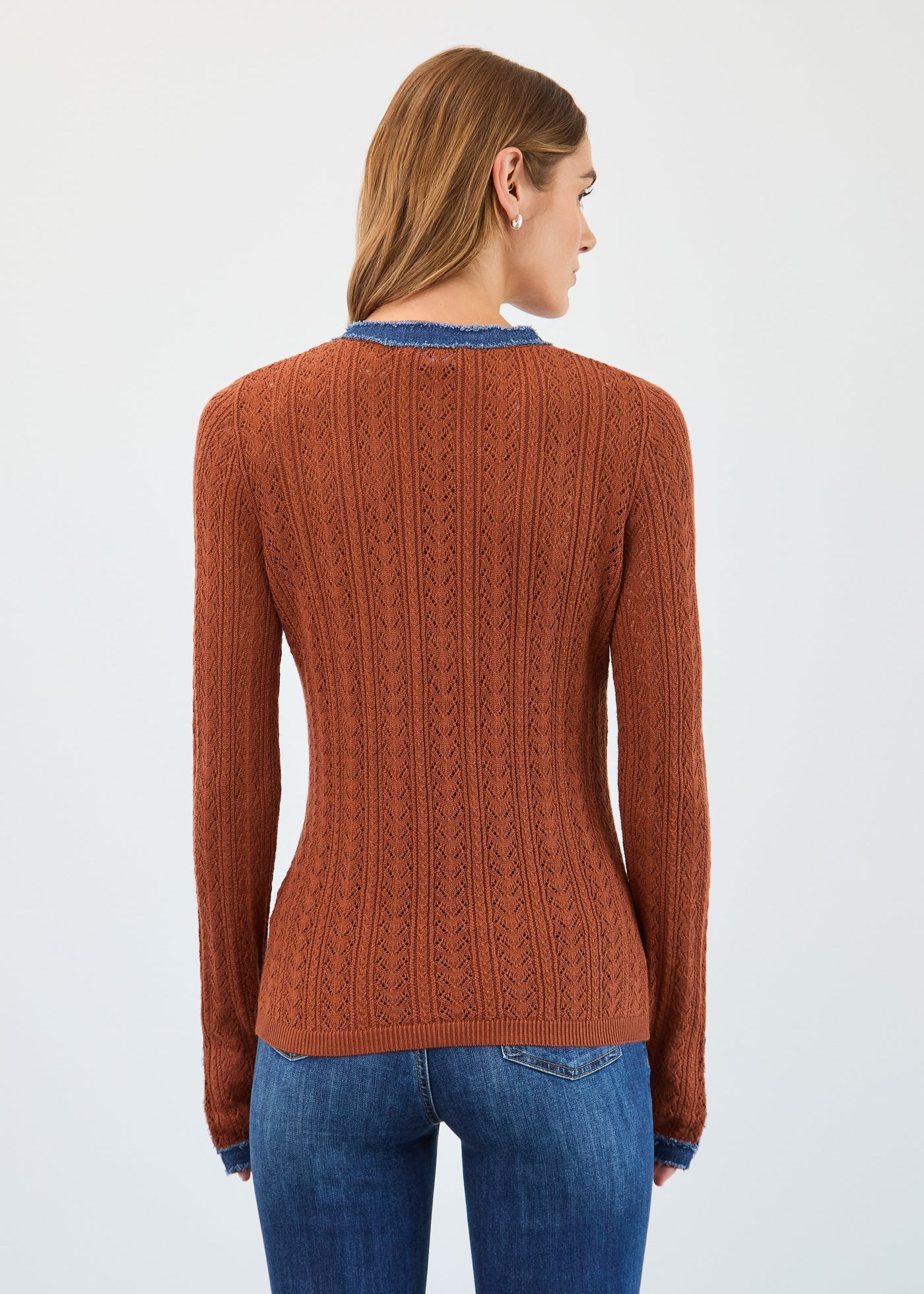 Pointelle fine gauge chambray sweater