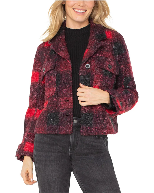 Casual jacket / red black Buffalo check Sherpa