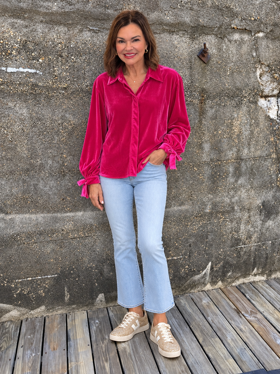Berry long sleeve velvet top