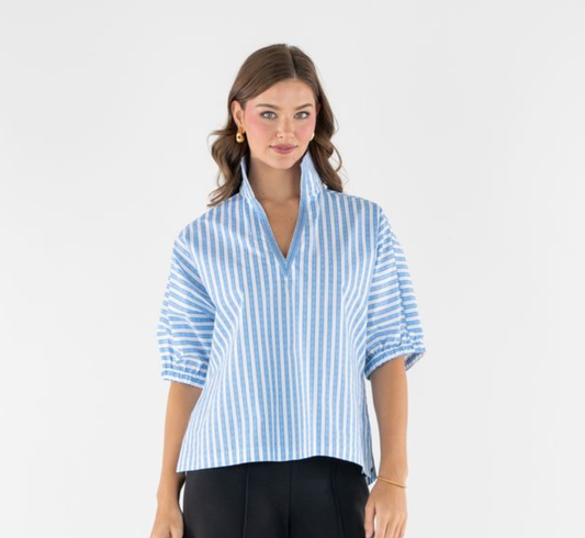 Poppy Top/ French Blue Stripe