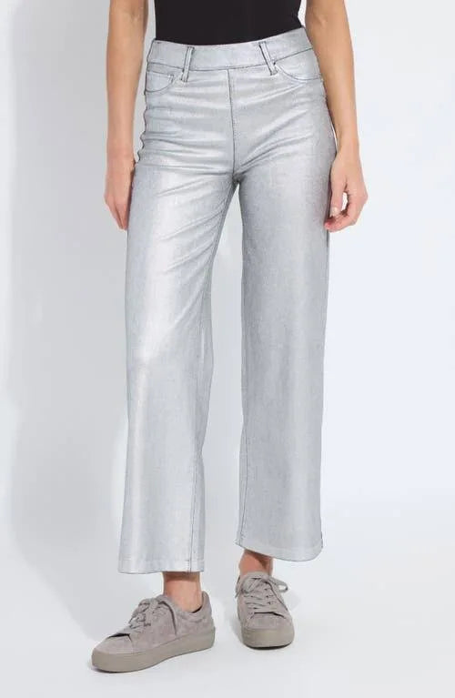 Metallic Coated Wide Leg Coated Jean/ silver
