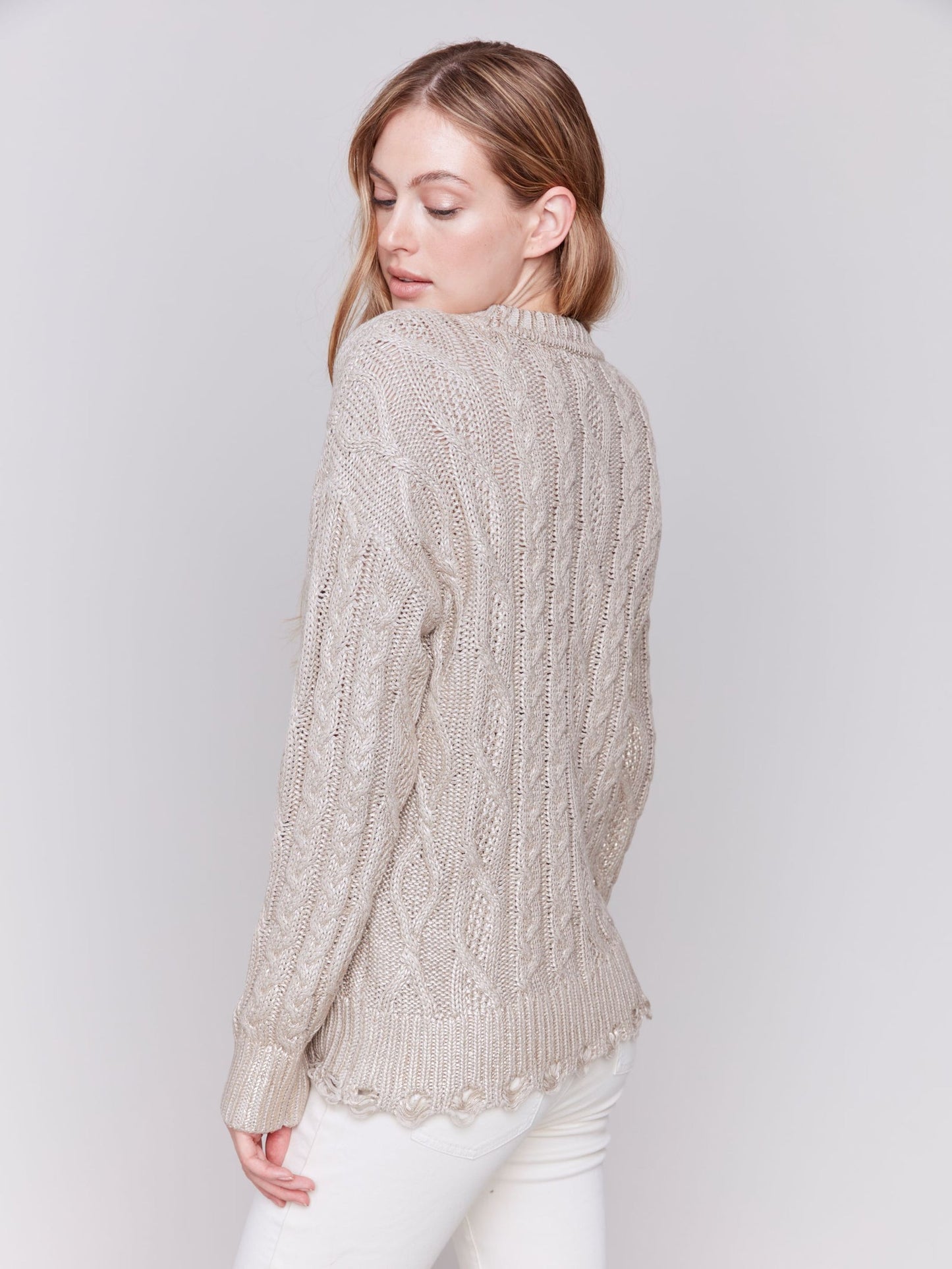 Charlie B Metallic Cable Knit Sweater