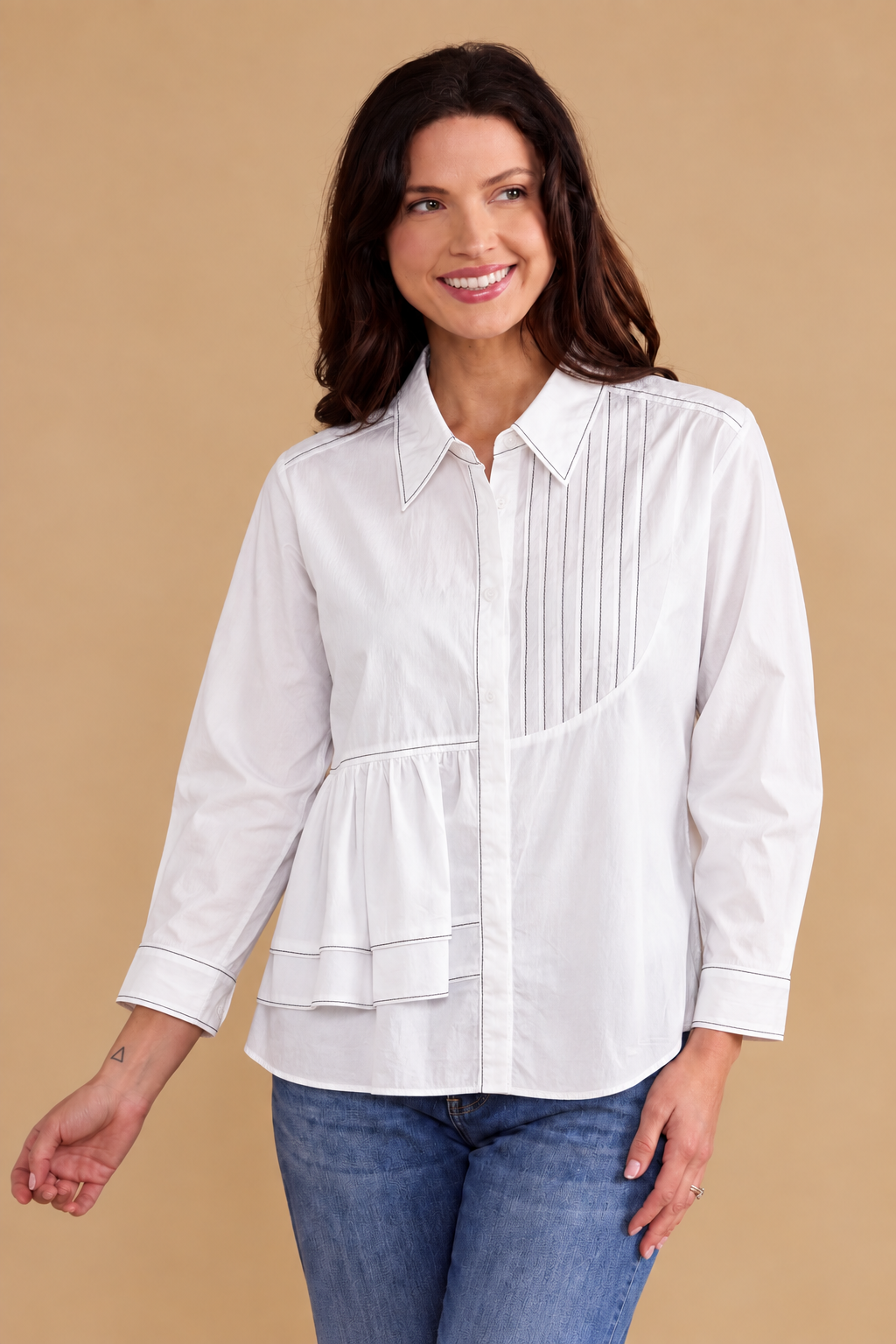 White with black trim Blouse