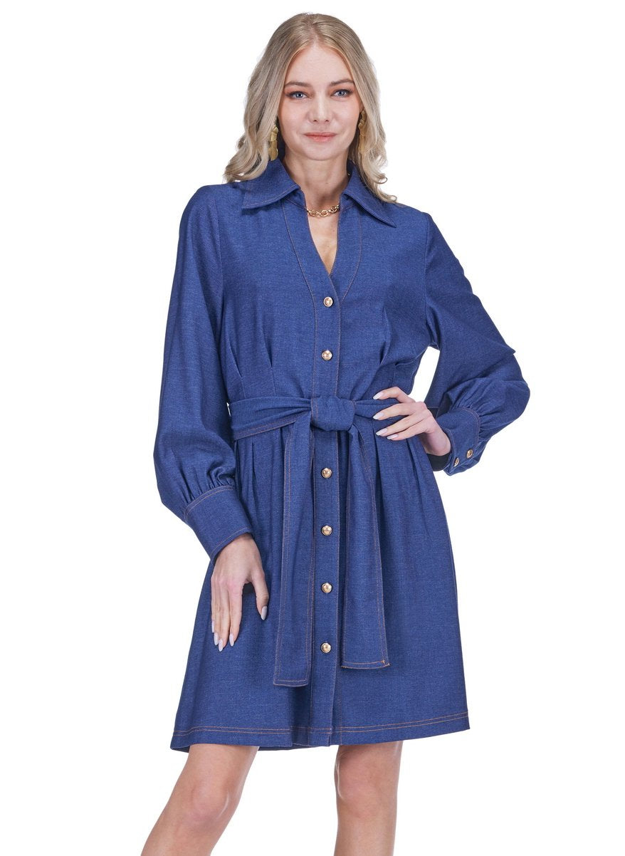 Denim pleated shirt dress