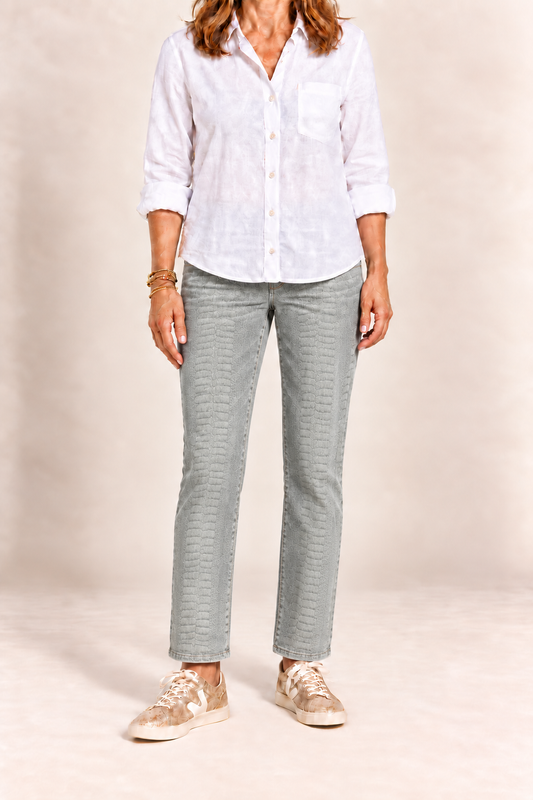 Croc-Embossed Denim/ washed moss