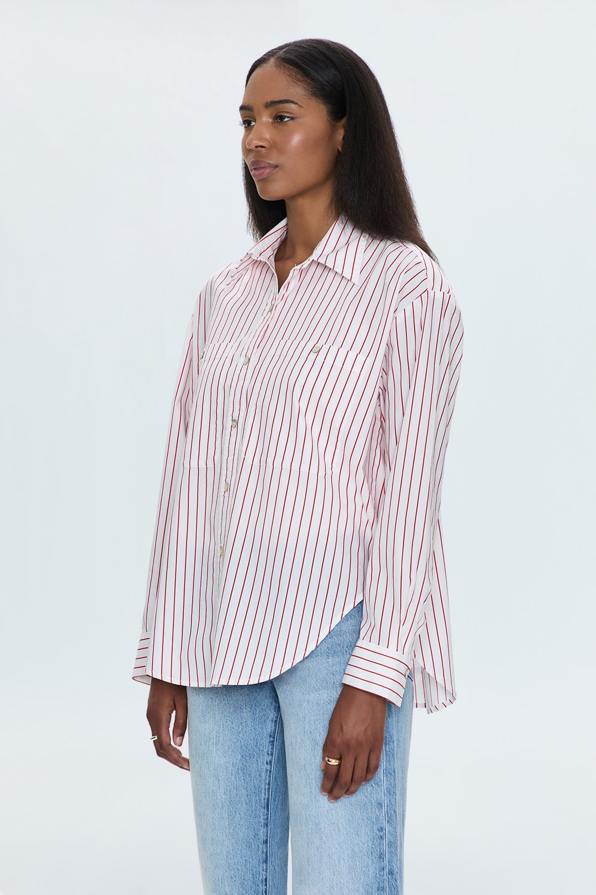Samantha Oversized Button Up/ Ruby stripe