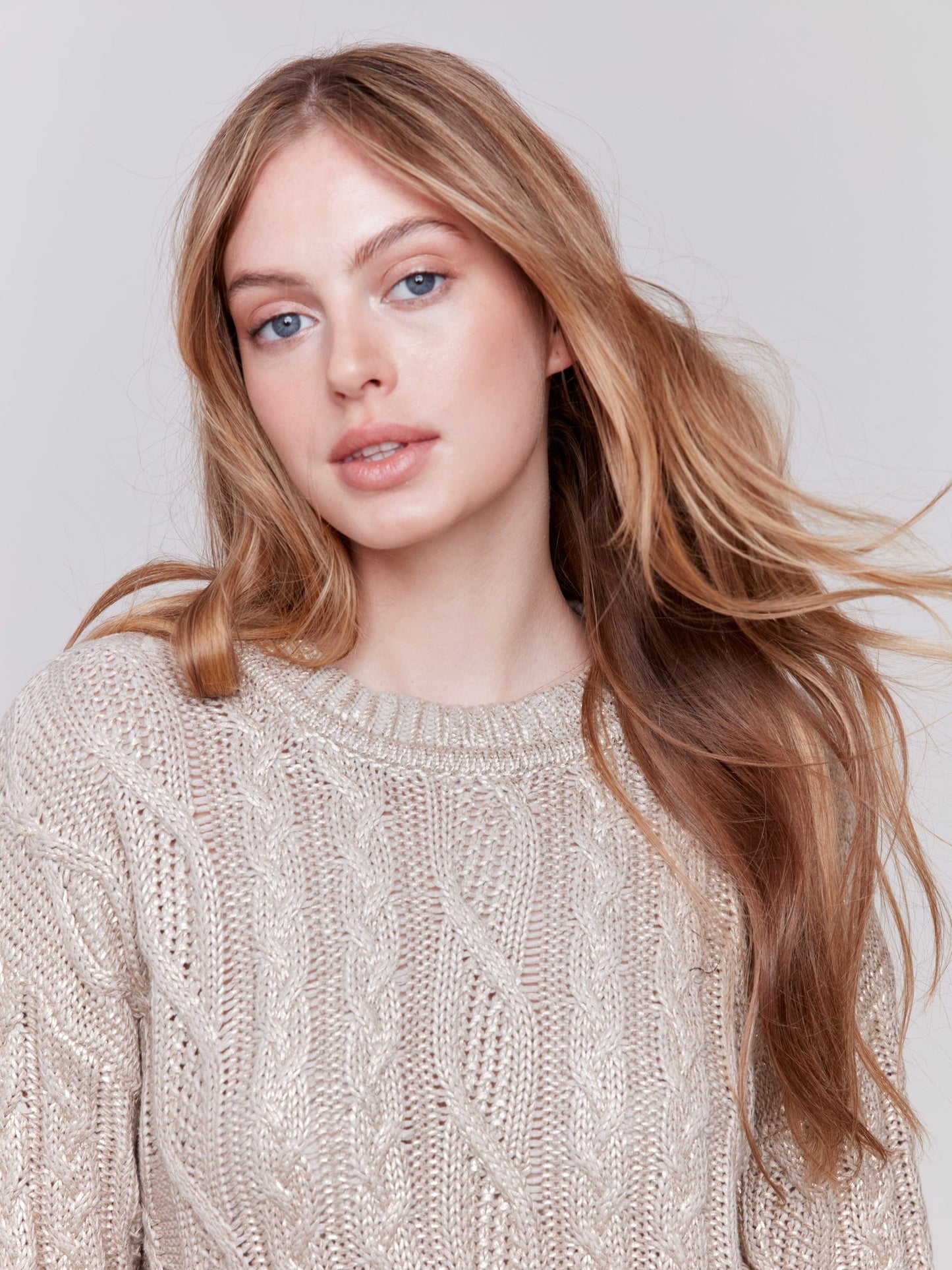 Charlie B Metallic Cable Knit Sweater