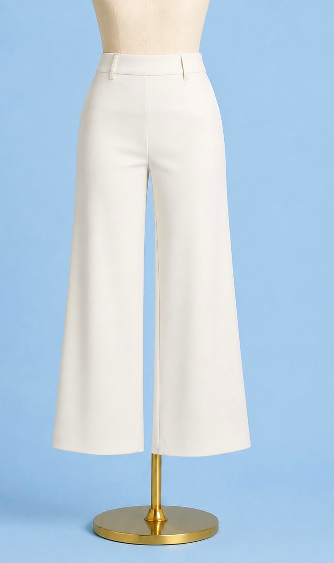 Erin Hi Waist Wide Leg Ponte/ chalk