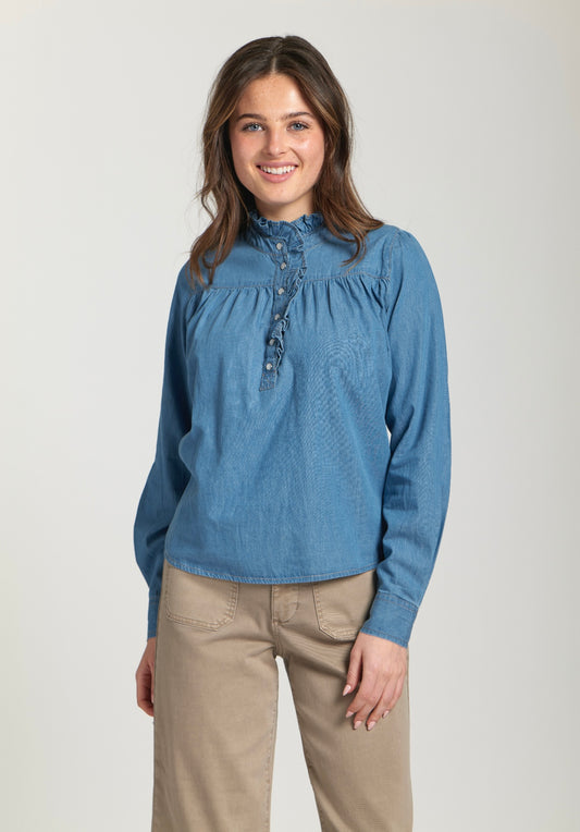 Denim top with ruffle