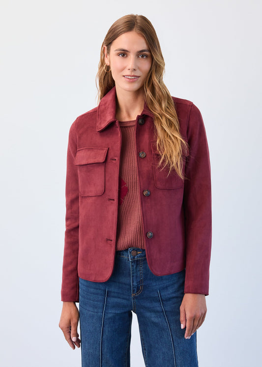 Burgundy Faux Suede Jacket