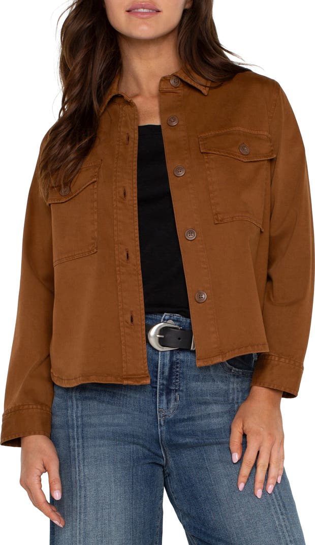 Liverpool cropped shirt jacket in jasper brown