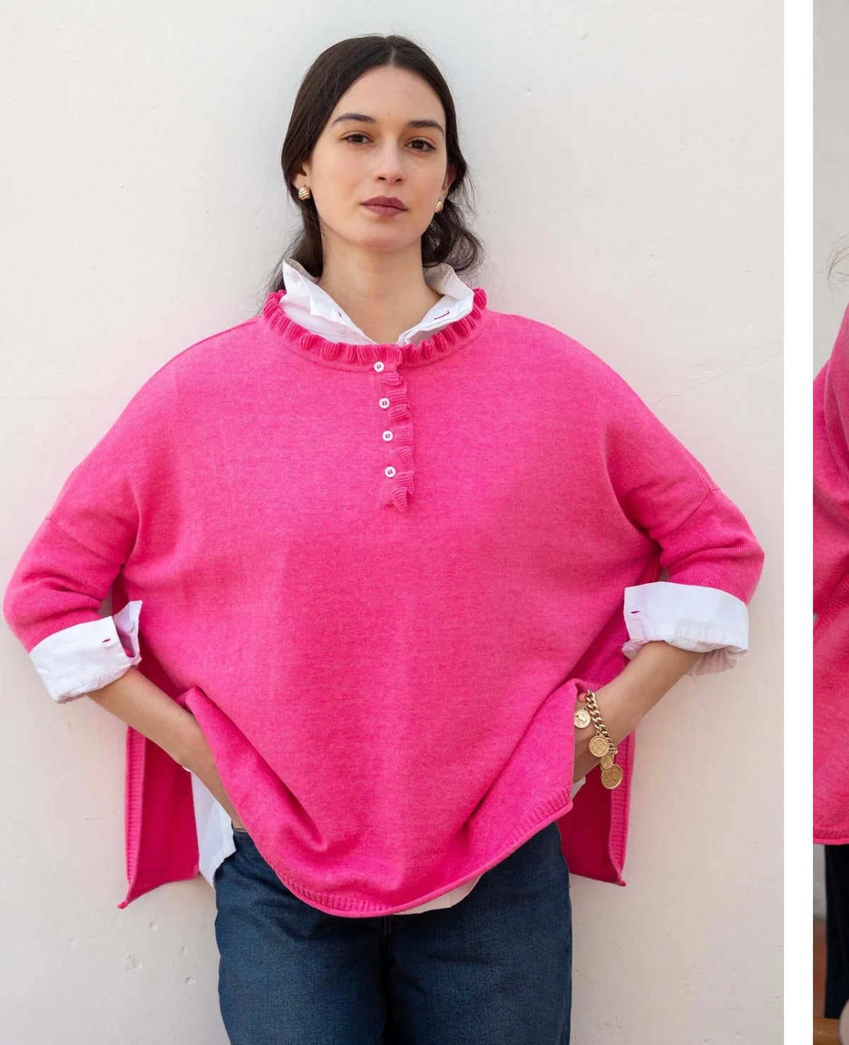 Catalina Cotton Ruffle Henley / Fuscia