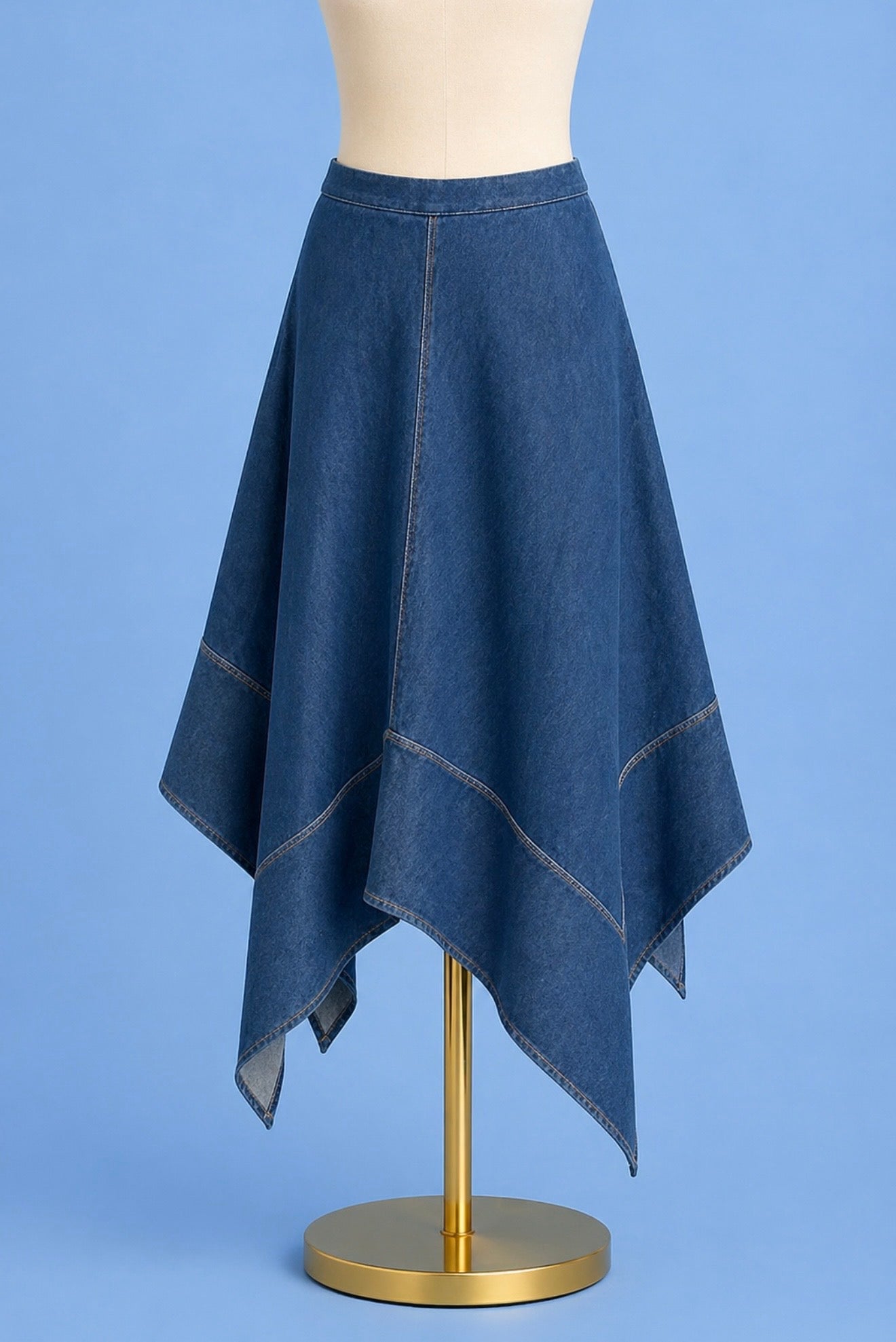 Lucille Handkerchief Denim Skirt/ Mid Wash