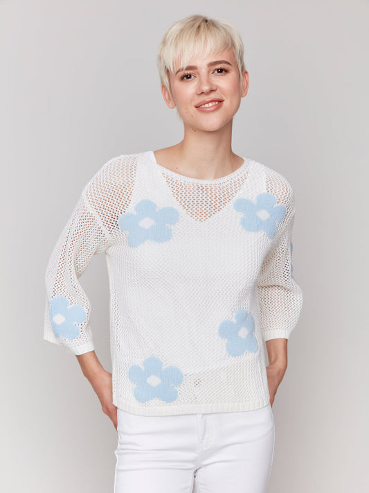 Crochet jacquard sweater / white