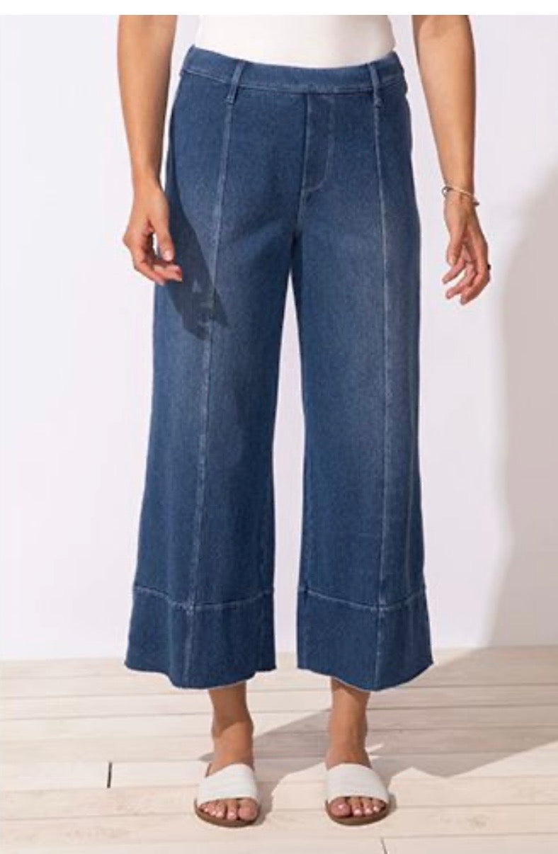 Knit Denim Crop Jean / mid wash