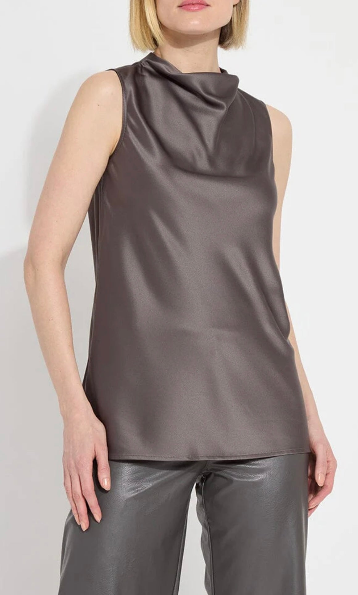 Lysse Justine Draped Mock Neck Shell/ Gray Ash