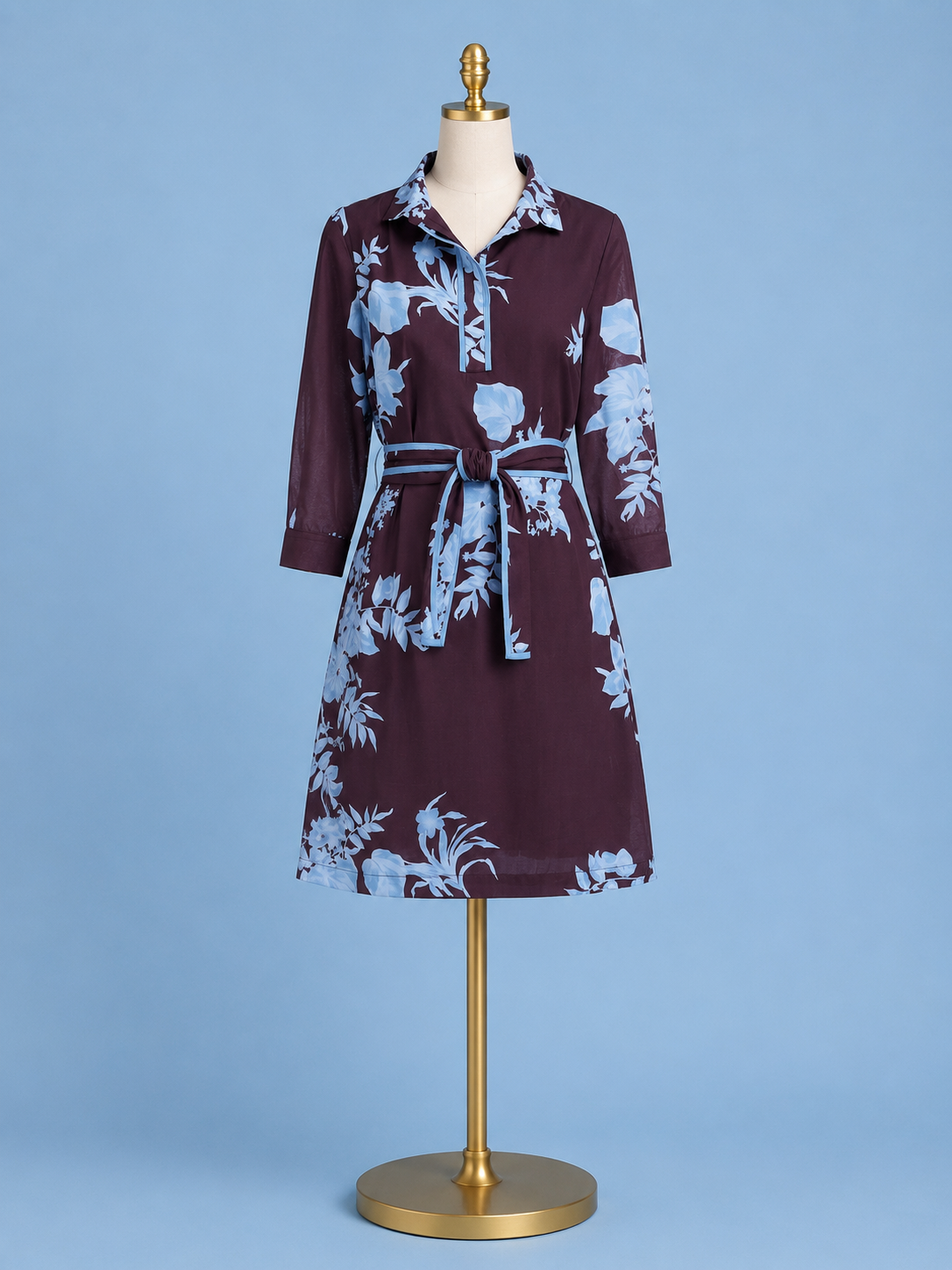 Mystic Flora Dress / brown with blue