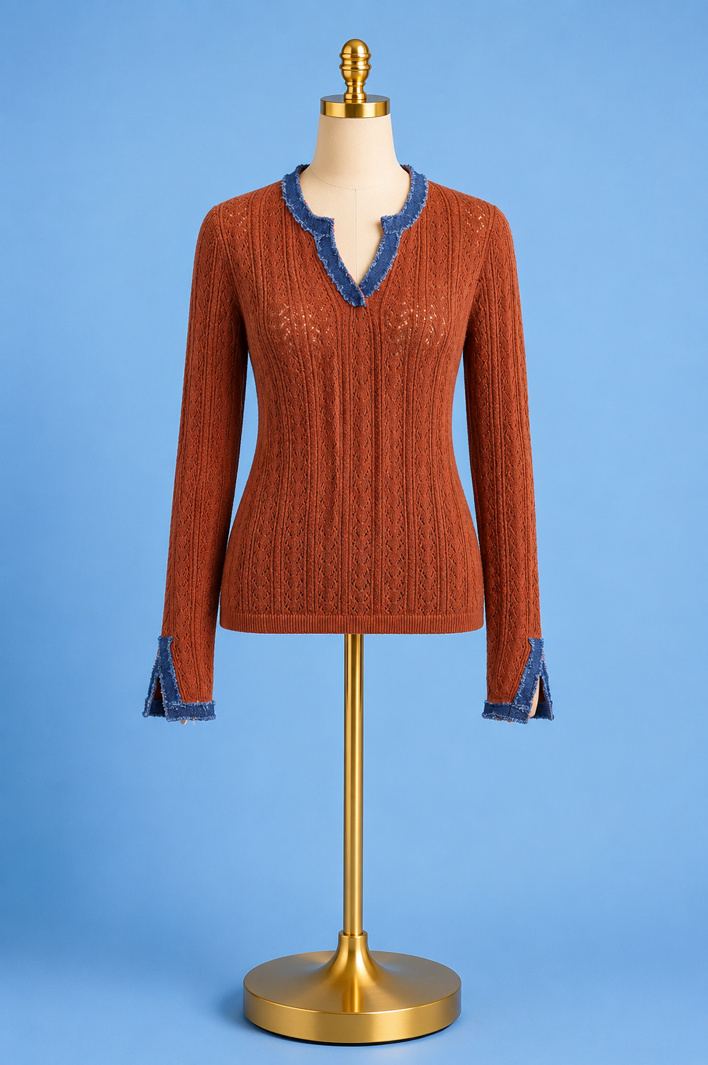 Pointelle fine gauge chambray sweater