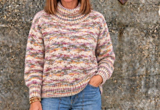 Enveloped Collar Sweater / layered spacdye