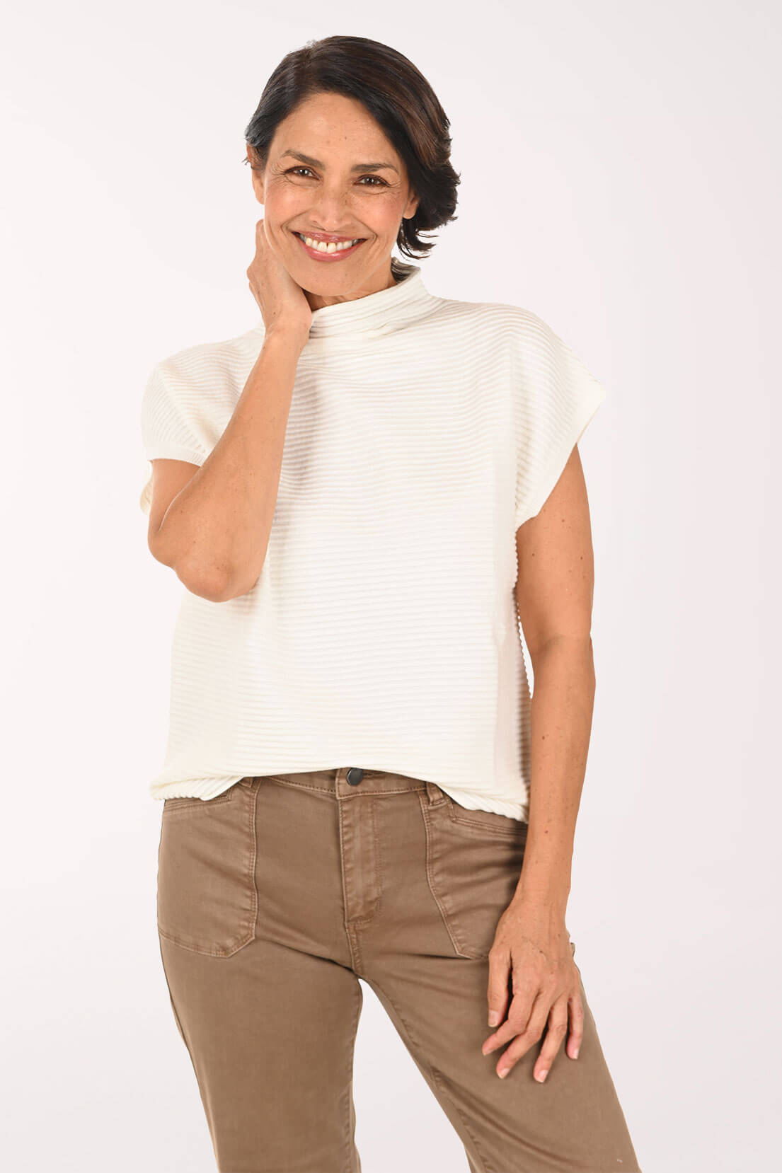 Ottoman cap sleeve sweater/ cream