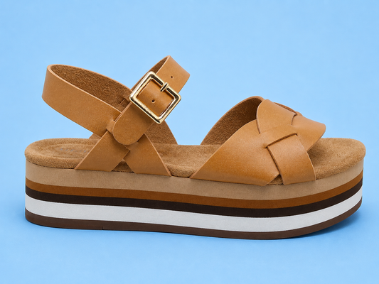 Breeze Tan tricolor platform sandals