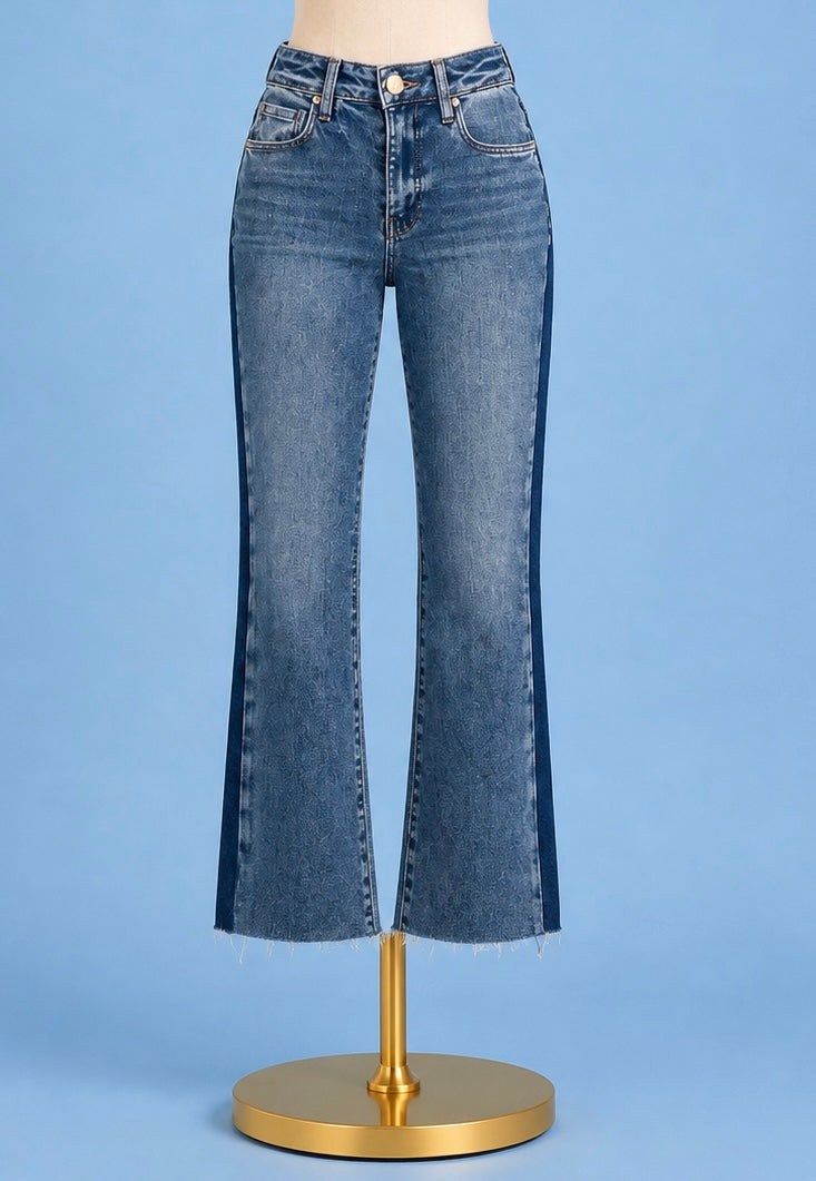 Kelsey High Rise ankle flare/ inerrant with dark stripe